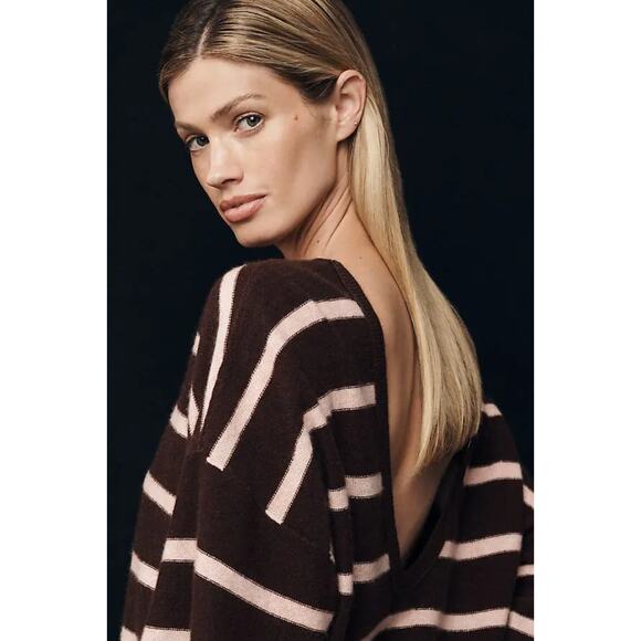 Anthropologie PILCRO 100% Cashmere V-Back Pullover Sweater Pink Combo M NWT $168 - Picture 3 of 5